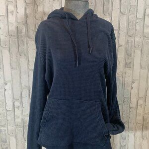 Waffle Knit Navy Blue Long-sleeved pocket hoodie